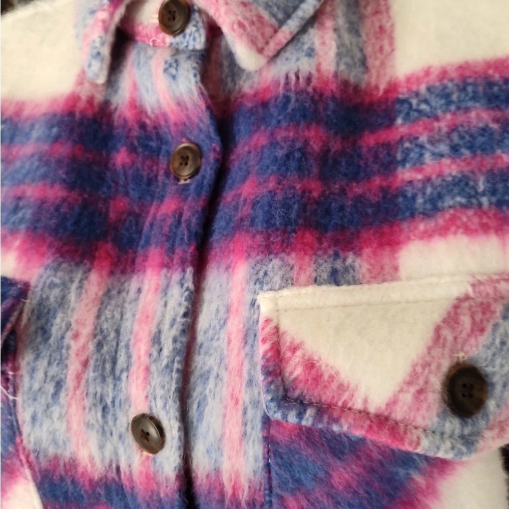 Blank NYC Plaid Shacket Coat | Cozy Oversized Shirt Jacket Pink Purple Large - Picture 2 of 5